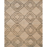 Rectangular woven high-pile rug in a large-scale interlocking diamond pattern in black on a cream field.
