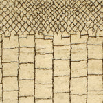 Woven high-pile rug swatch in an ombre pattern of repeating squares that turn into dense diamonds in black on a tan field.