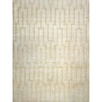 Rectangular high-pile rug in a dimensional abstract line pattern on a cream field.