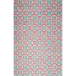 Rectangular high-pile rug in a small-scale square crosshatch design in shades of pink, blue and cream.