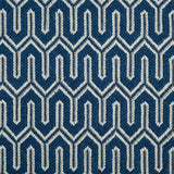 Wool-blend broadloom carpet swatch in a chunky geometric linear weave in cream, tan and navy.