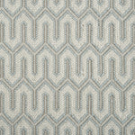 Wool-blend broadloom carpet swatch in a chunky geometric linear weave in gray, light blue and cream.