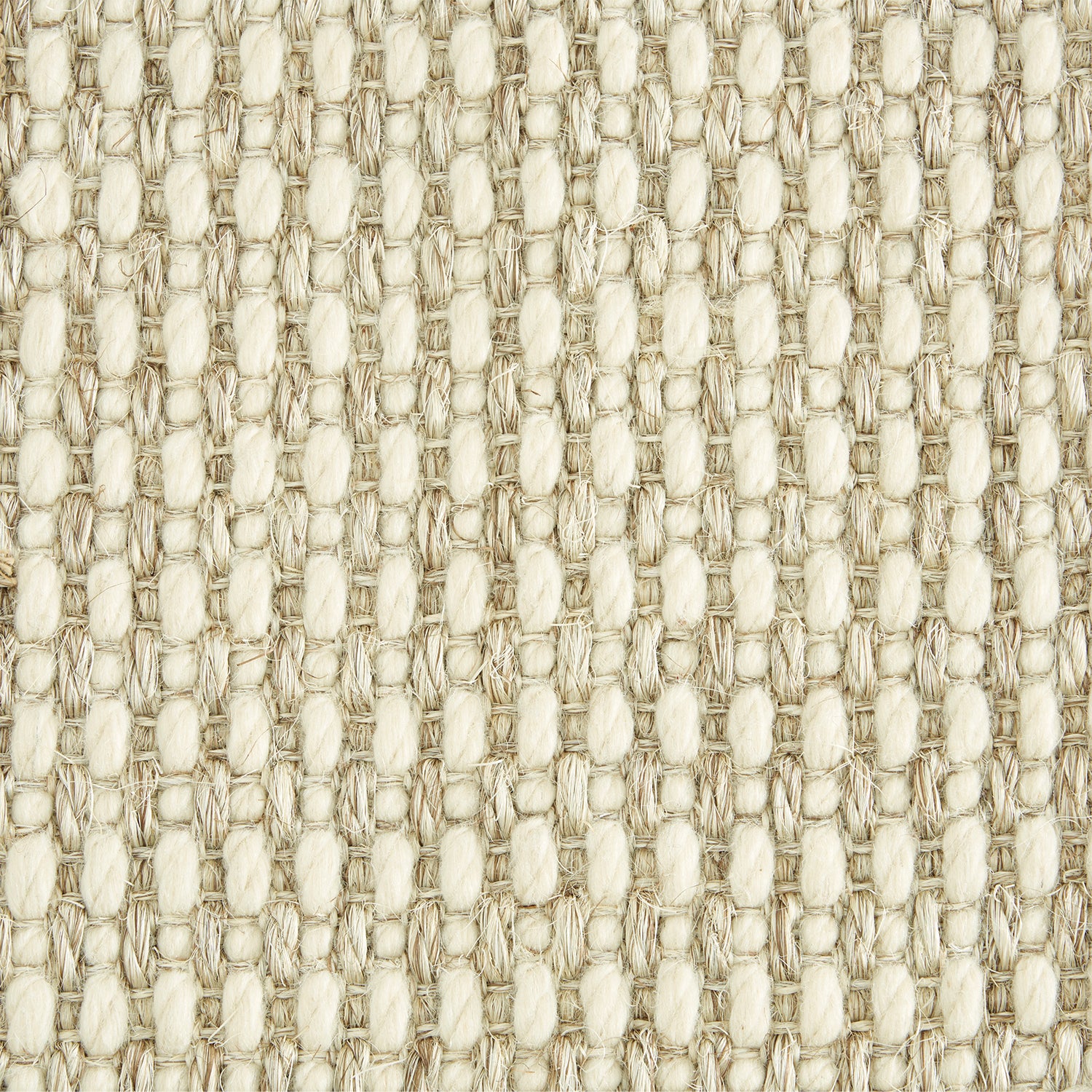 Wool-sisal broadloom carpet swatch in a chunky grid weave in cream.