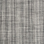Outdoor broadloom carpet swatch in a chunky flatweave in mottled black, gray and white.