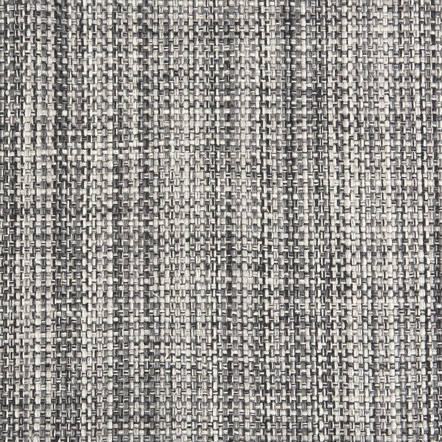 Outdoor broadloom carpet swatch in a chunky flatweave in mottled black, gray and white.