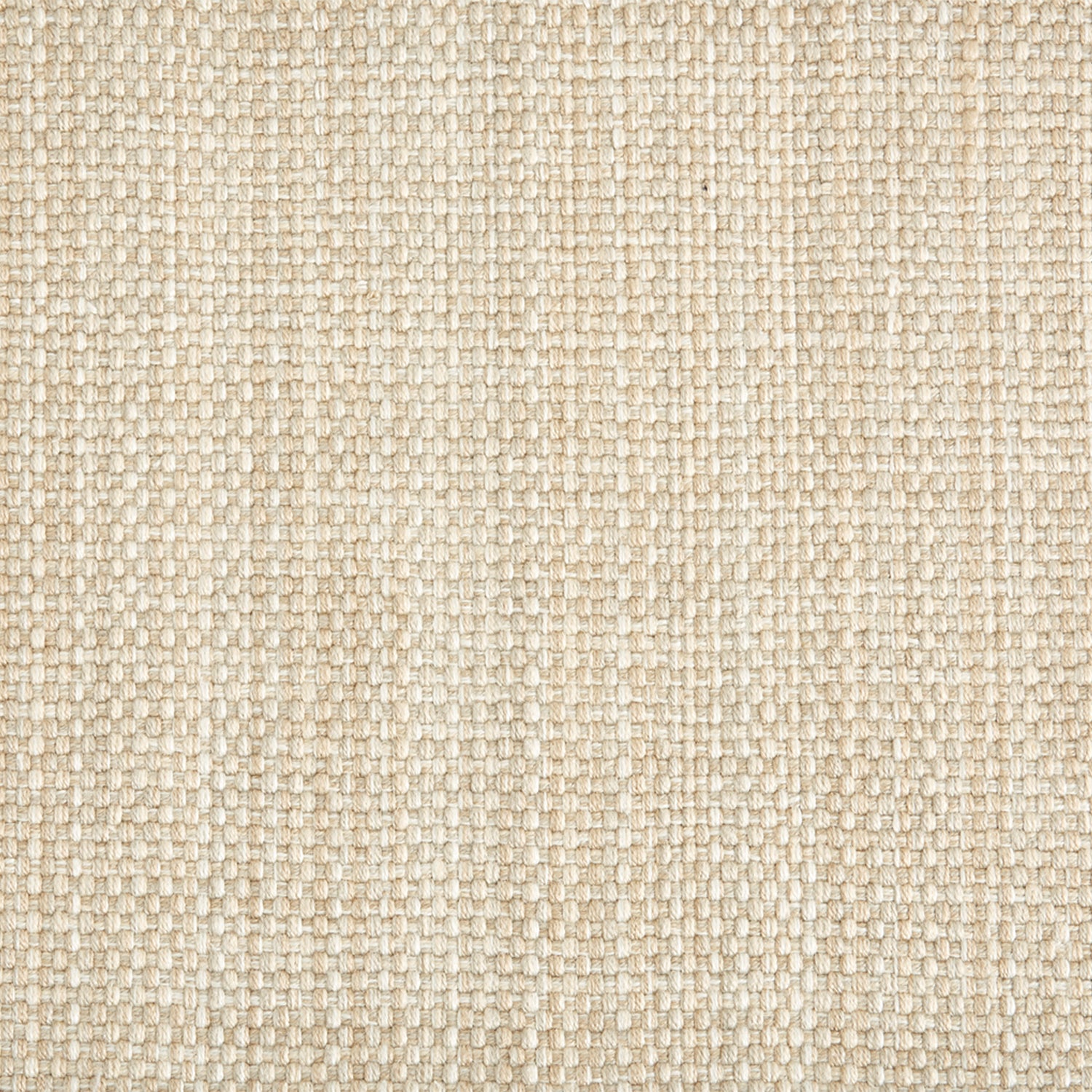 Outdoor broadloom carpet swatch in a chunky flatweave in mottled cream and tan.