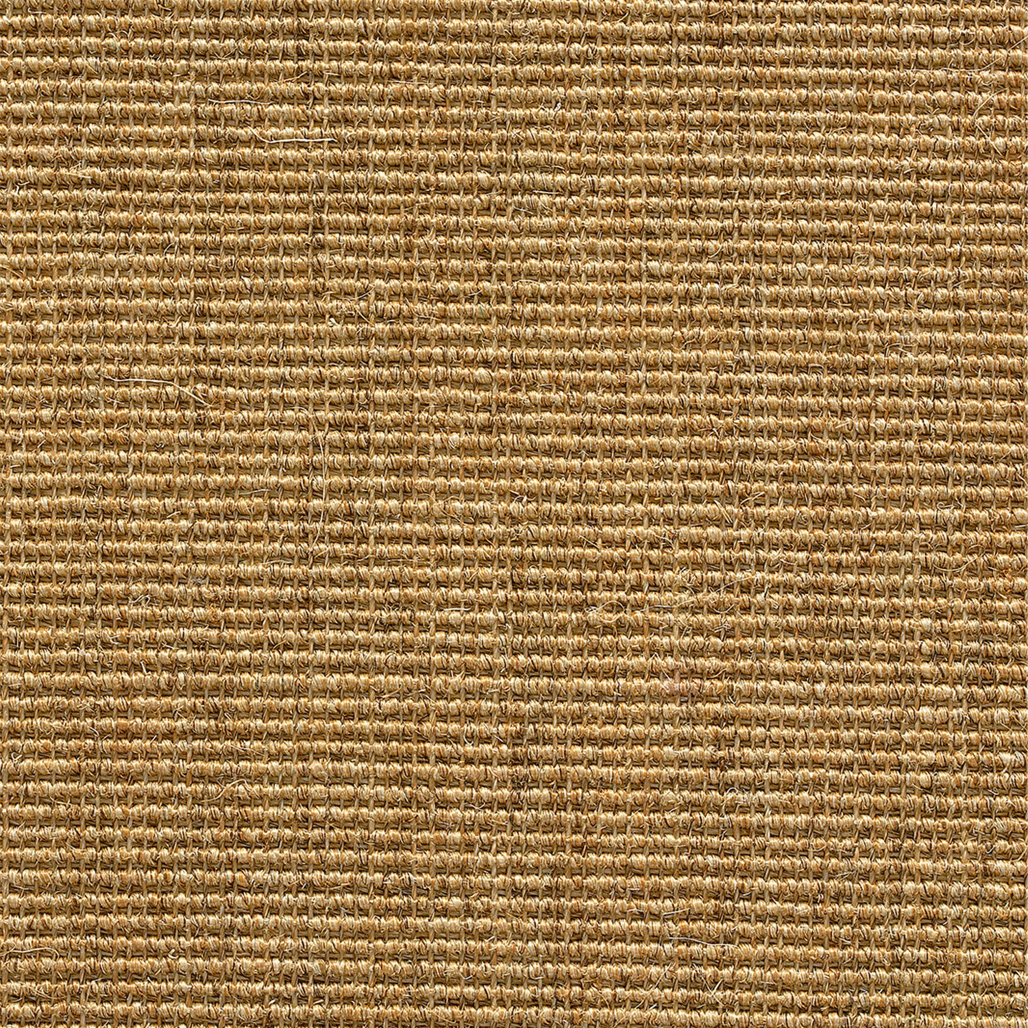 Sisal broadloom carpet swatch in a flat grid weave in tan.