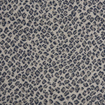 Wool-blend broadloom carpet swatch in a small scale animal print pattern in gray and navy on a silver field.