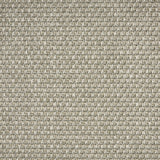 Outdoor broadloom carpet swatch in a flat grid weave in silver and gray.