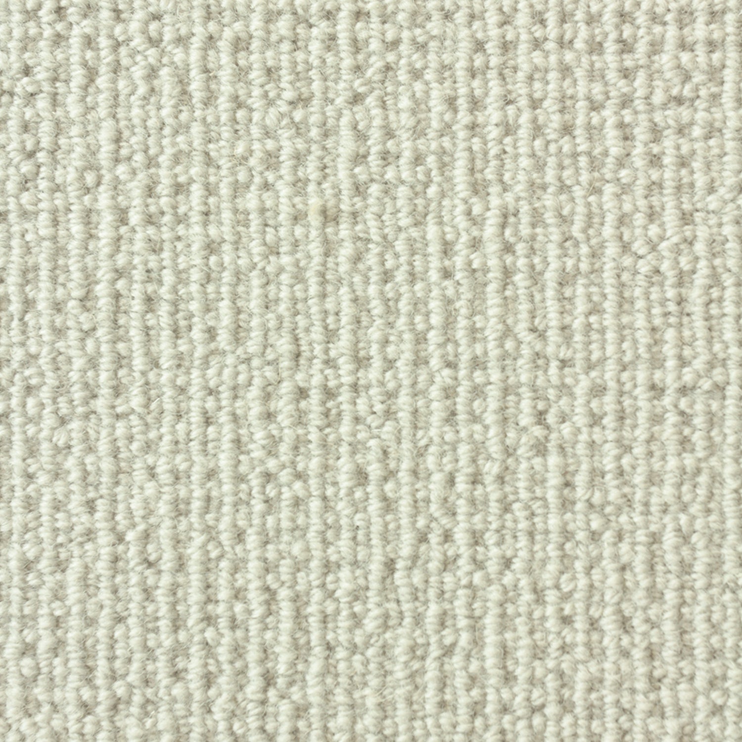 Wool broadloom carpet swatch in a chunky loop weave in white.