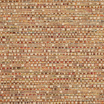 Outdoor broadloom carpet swatch in a textured grid weave in shades of red, orange, yellow and tan.