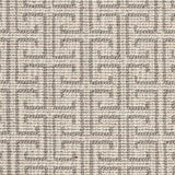 Wool-blend broadloom carpet swatch in an interlocking linear print in sable on a cream field.
