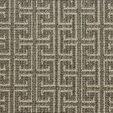 Wool-blend broadloom carpet swatch in an interlocking linear print in cream on a sage field.