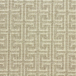 Wool-blend broadloom carpet swatch in an interlocking linear print in cream on a tan field.