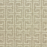 Wool-blend broadloom carpet swatch in an interlocking linear print in cream on a tan field.