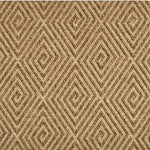 Outdoor broadloom carpet swatch in a dense repeating diamond pattern in brown on a tan field.