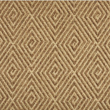 Outdoor broadloom carpet swatch in a dense repeating diamond pattern in brown on a tan field.