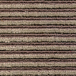Wool-linen broadloom carpet swatch in a chunky striped weave in mauve and brown.