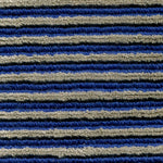Wool-linen broadloom carpet swatch in a chunky striped weave in tan and navy.