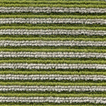 Wool-linen broadloom carpet swatch in a chunky striped weave in shades of green and gray.