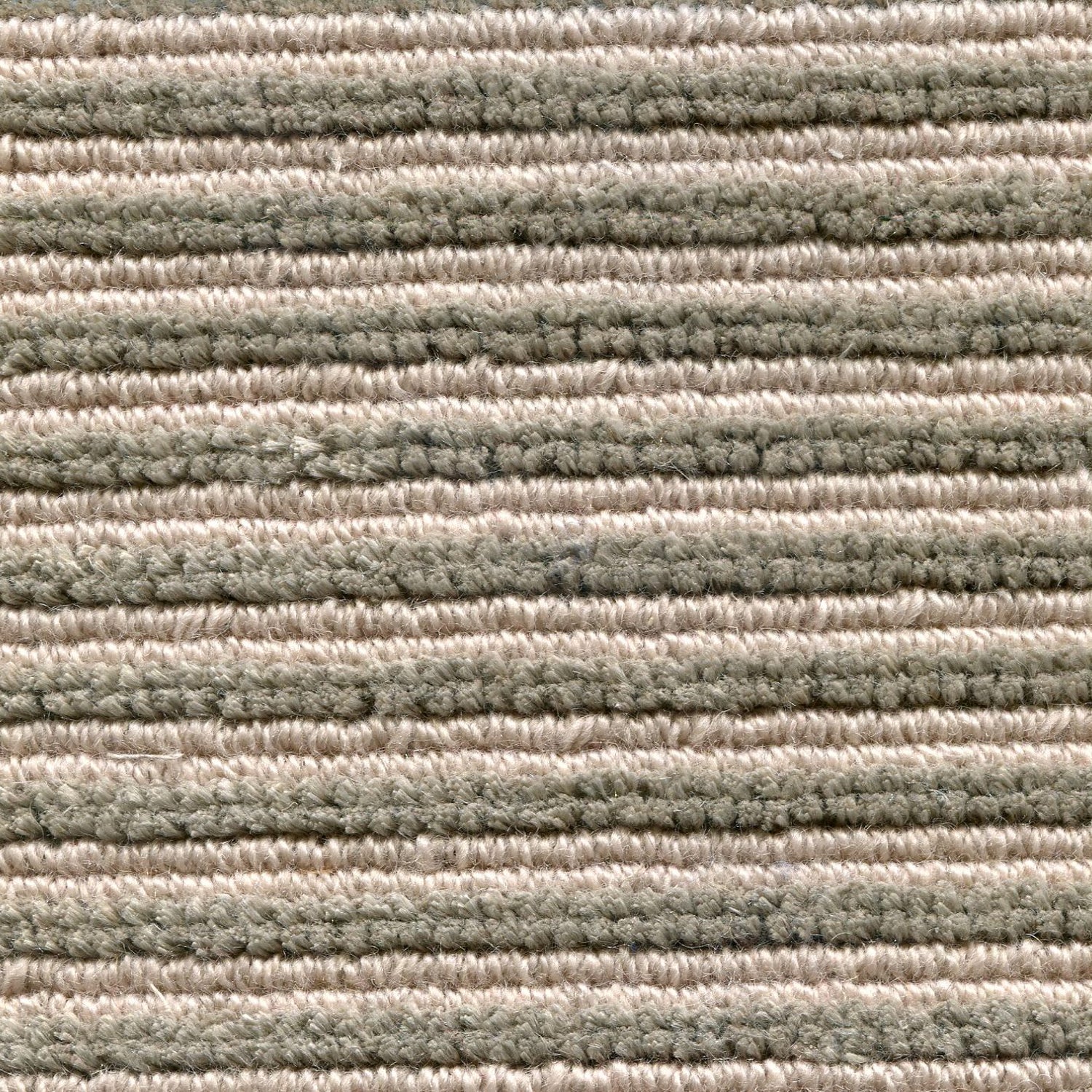 Wool-linen broadloom carpet swatch in a chunky striped weave in mauve and sage.