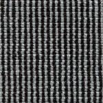 Wool broadloom carpet swatch in a high-pile striped weave in dark brown and blue.