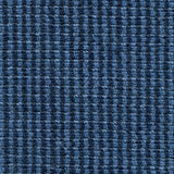 Wool broadloom carpet swatch in a high-pile striped weave in blue and navy.