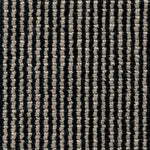 Wool broadloom carpet swatch in a high-pile striped weave in cream and black.