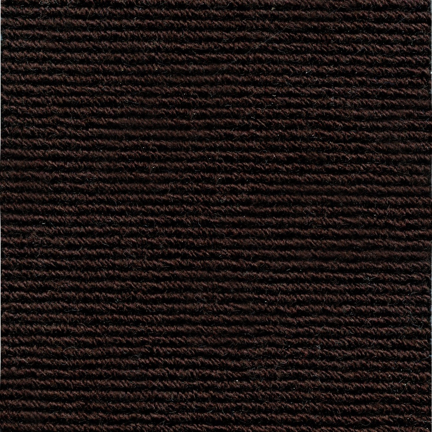 Wool broadloom carpet swatch in a chunky ribbed weave in dark brown.