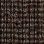 Wool broadloom carpet swatch in a chunky striped weave in brown and dark brown.