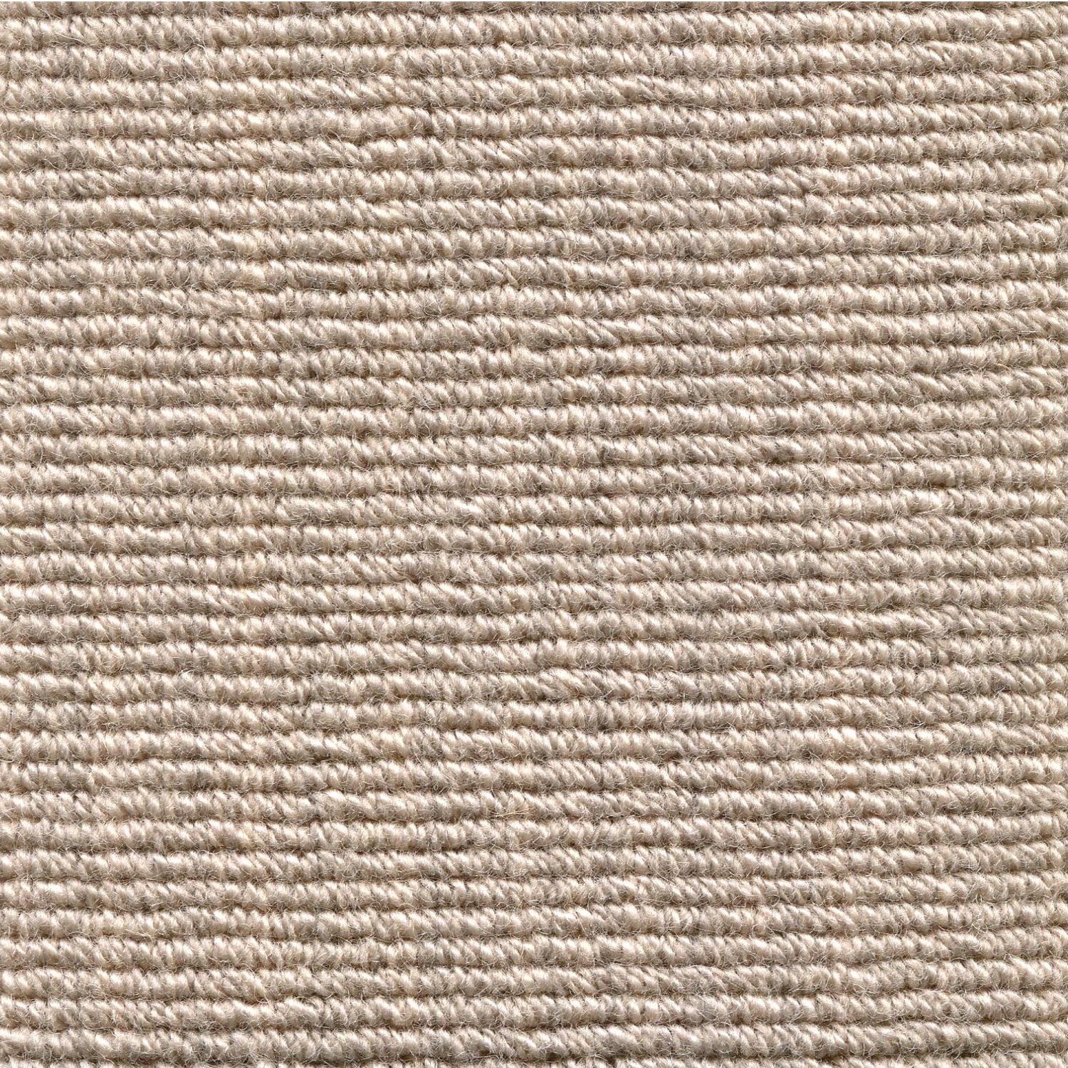 Wool broadloom carpet swatch in a chunky striped weave in tan and sable.