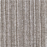 Wool broadloom carpet swatch in a chunky striped weave in gray and sable.