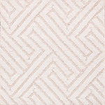 Wool broadloom carpet swatch in a repeating geometric weave pattern in cream.
