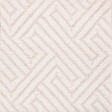 Wool broadloom carpet swatch in a repeating geometric weave pattern in cream.