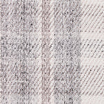 Wool-blend broadloom carpet swatch in a plaid weave in white, greige and gray.