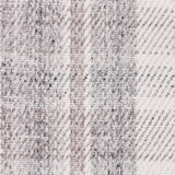 Wool-blend broadloom carpet swatch in a plaid weave in white, greige and gray.