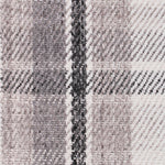 Wool-blend broadloom carpet swatch in a plaid weave in white, taupe and charcoal.
