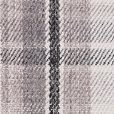 Wool-blend broadloom carpet swatch in a plaid weave in white, taupe and charcoal.