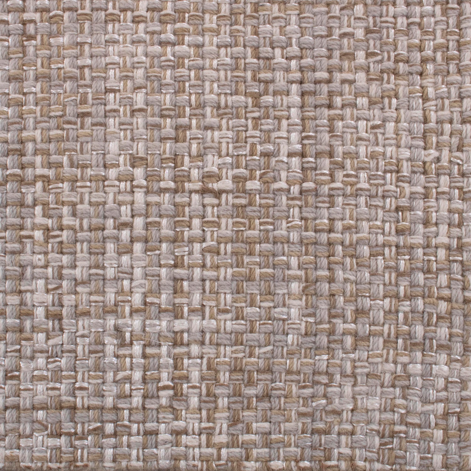 Wool-blend broadloom carpet swatch in a chunky grid weave in mottled brown, cream and gray.
