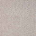 Wool-blend broadloom carpet swatch in a chunky diamond weave in mottled shades of cream, brown and gray.