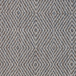 Wool-blend broadloom carpet swatch in a chunky diamond weave in mottled shades of brown, cream and navy.