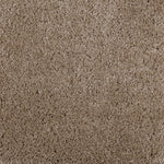 Synthetic broadloom carpet swatch in a cut pile texture in light brown.