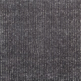 Synthetic-blend broadloom carpet swatch in a dimensional ribbed weave in charcoal.