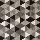 Wool-silk broadloom carpet swatch in a repeating triangle print in black and cream.
