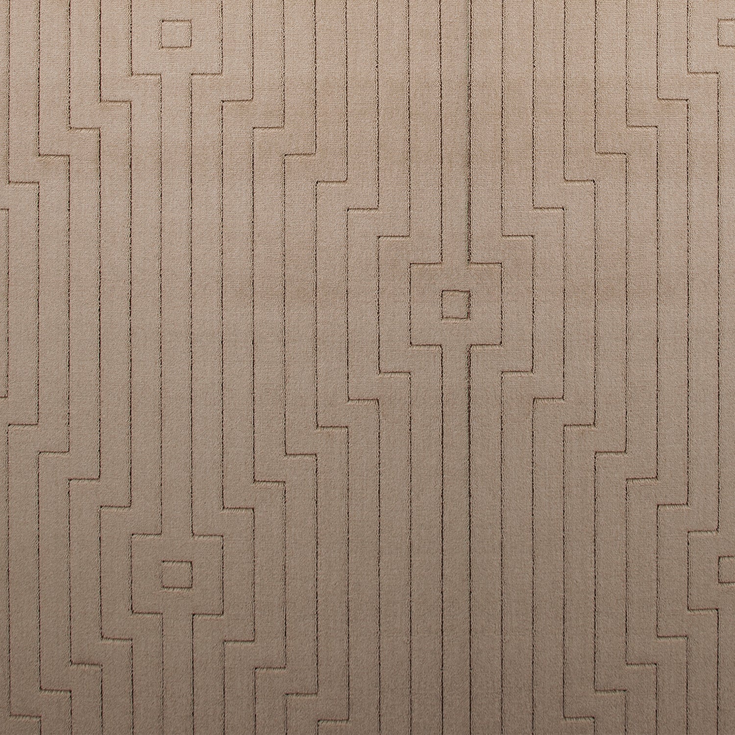 Wool-silk broadloom carpet swatch in a dimensional geometric weave in sable.
