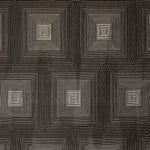 Wool-silk broadloom carpet swatch in a dense linear square print in white on a black field.
