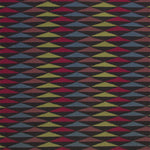 Trio Rug in Jewel, a stacked triangle pattern with black, ruby red, blue, heather purple and yellow. 