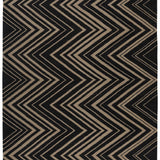Vertical Zig-Zag Rug in Onyx-Sandstone, a zig zag pattern in mixed widths in black and taupe with a fringed edge. 
