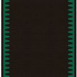 Waver Rug in Modernist Green, a solid black field with a green flame stitch border. 