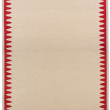 Waver Rug in Pillbox Red, a solid Ivory field with a red flame stitch border. 